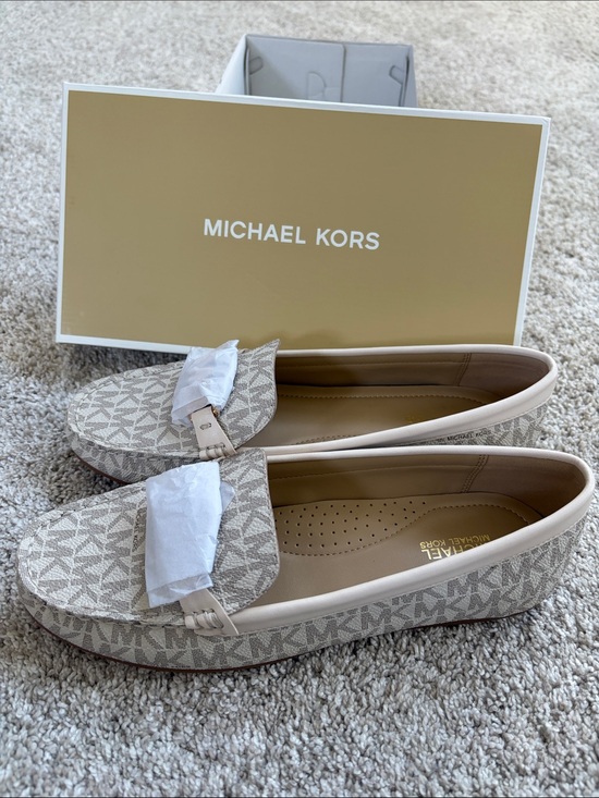 Michael Kors Shoes - Michael Kors Beige Logo Moccasin Loafers with Neutral Trim